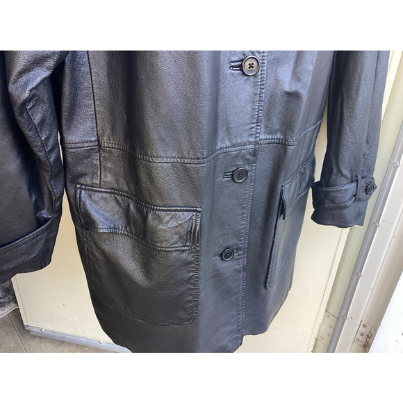 Newport News Long Black Leather Button Up Trench coat Jacket Size 1X Womans vntg - Picture 3 of 11